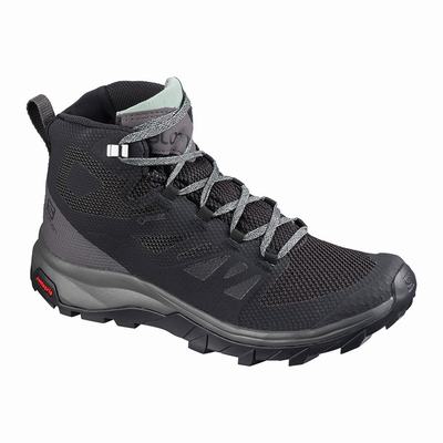 Salomon OUTLINE MID GORE-TEX - Naisten Vaelluskengät - Mustat/Vihreä